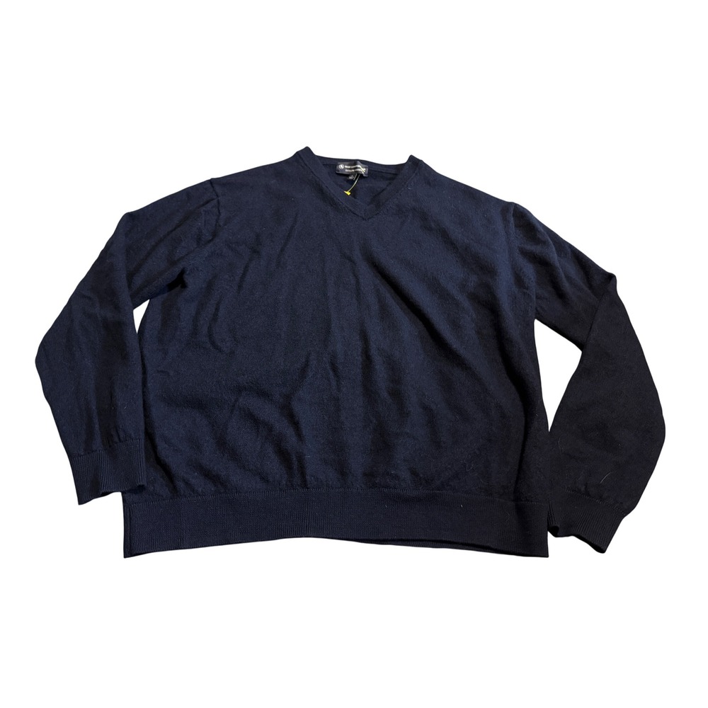 Hart Schaffner Marx V-Neck Men Navy Blue Long Sleeve XL Extra Fine‎ Merino Wool